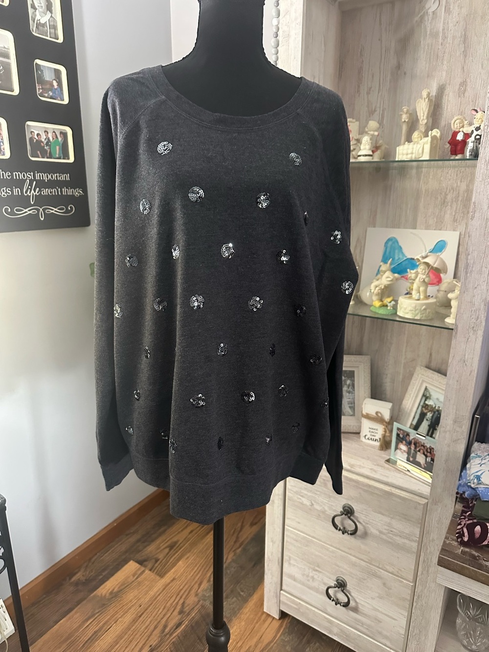Old Navy Black Sequin Dot Crewneck Sweater